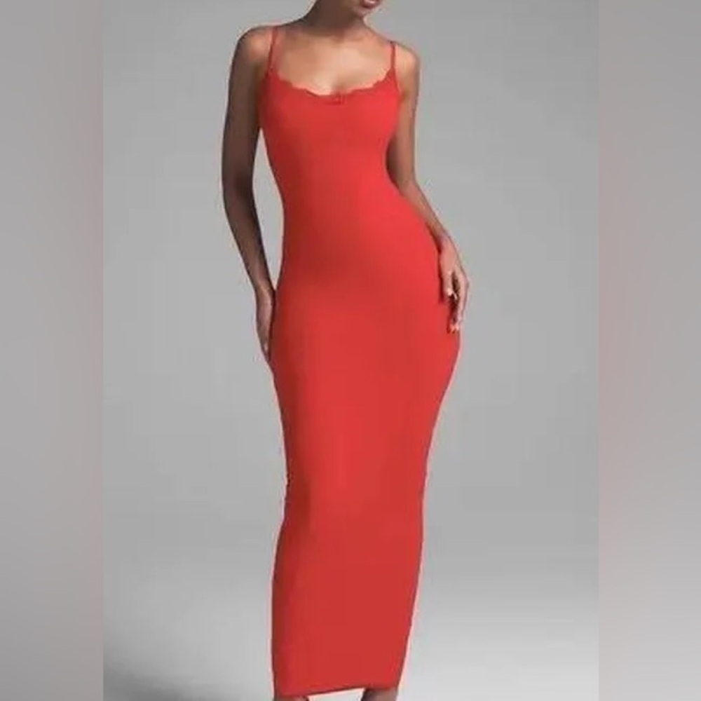 Skims red long slip dress